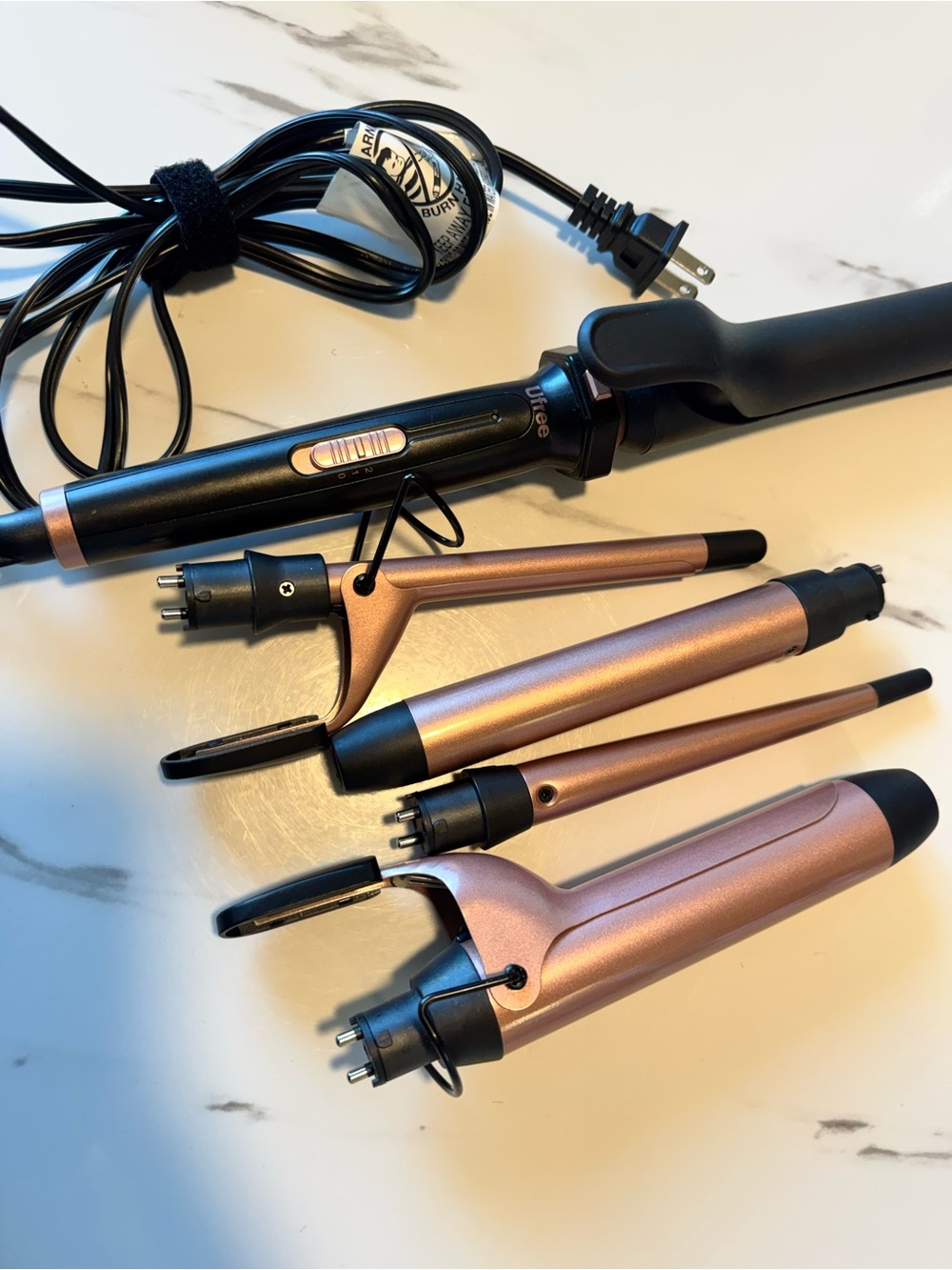 Interchangeable Curling Wand Set — Rose Gold & Black, Multi-Barrel Styling Kit